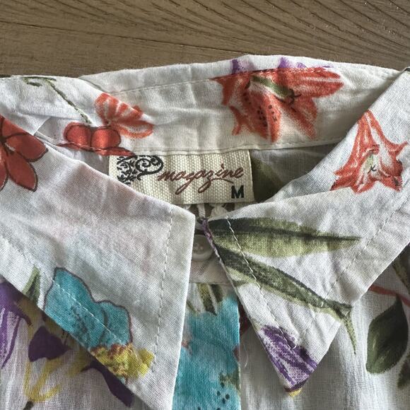 Colorful Floral Linen Blouse Size Medium Magazine - Picture 3 of 3